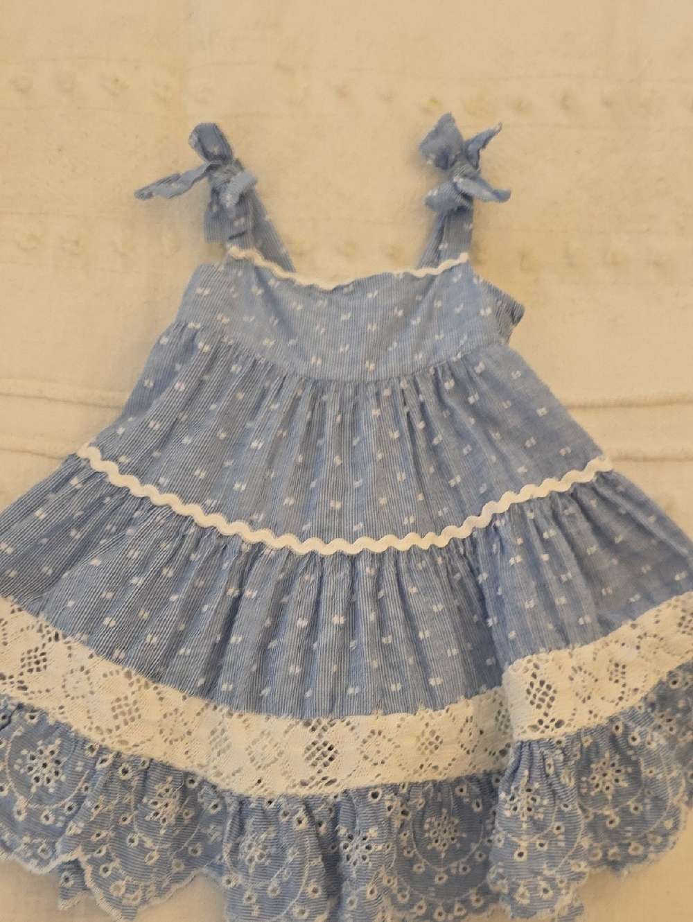 Shabby Chic Blue and White Striped Waistband Dress